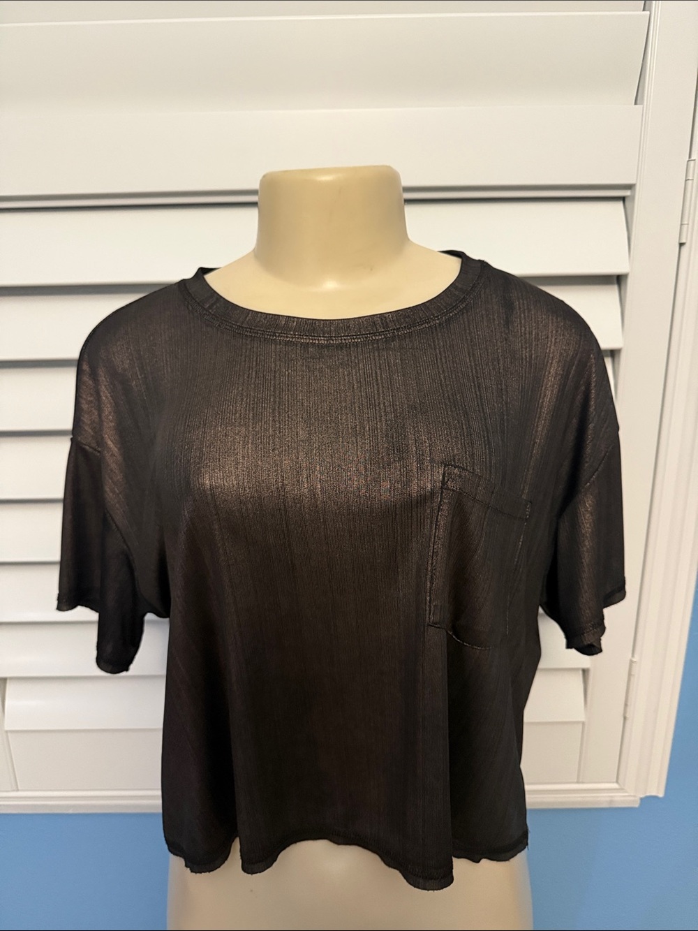 wild fable Black Metallic Short Sleeve Crop Top